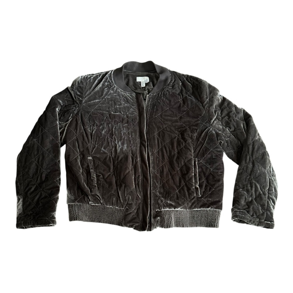 14th & Union Velvet Bomber Jacket Charcoal Gray Gunmetal Women’s XL - Picture 4 of 14